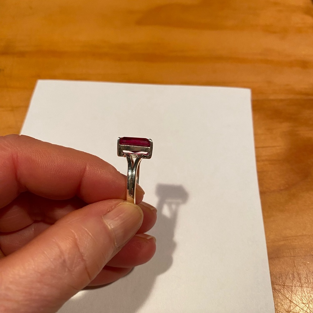 Vintage Sterling Silver Ruby Rectangle Ring - image 3